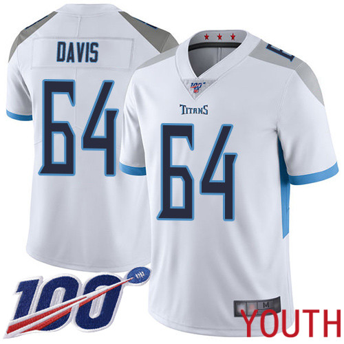 Tennessee Titans Limited White Youth Nate Davis Road Jersey NFL Football #64 100th Season Vapor Untouchable